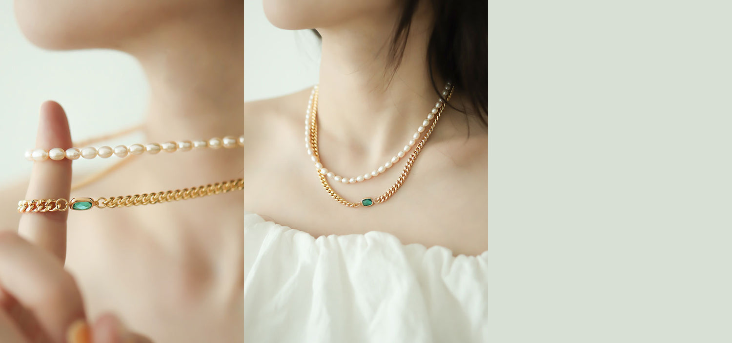 Women wear a double layer pearl necklace.