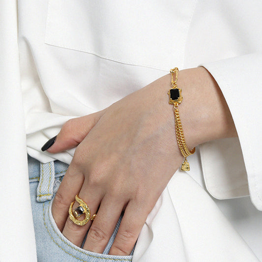Black Stone Gold Chain Bracelet