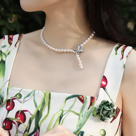 Butterfly Y Lariat Pearl Necklace