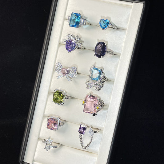 Colorful Zircon Adjustable Rings