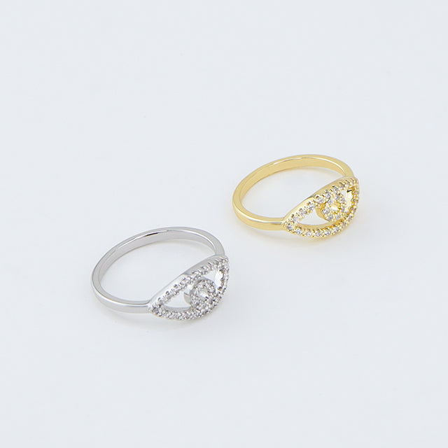 Two cubic zirconia eye rings.