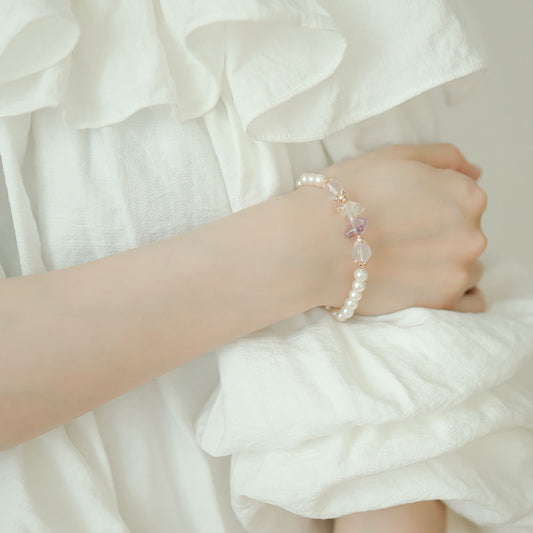 Bow Fluorite Pearl Bracelet