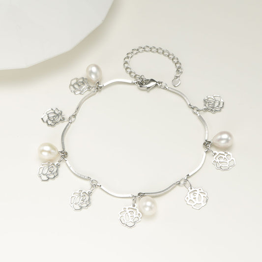 Rose Feshwater Pearl Silver Bracelet