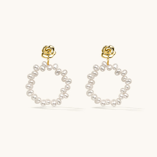 ROSÉ Pearl Hoop Drop Earrings