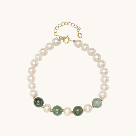 Freshwater Pearl Bracelet with Four Jade