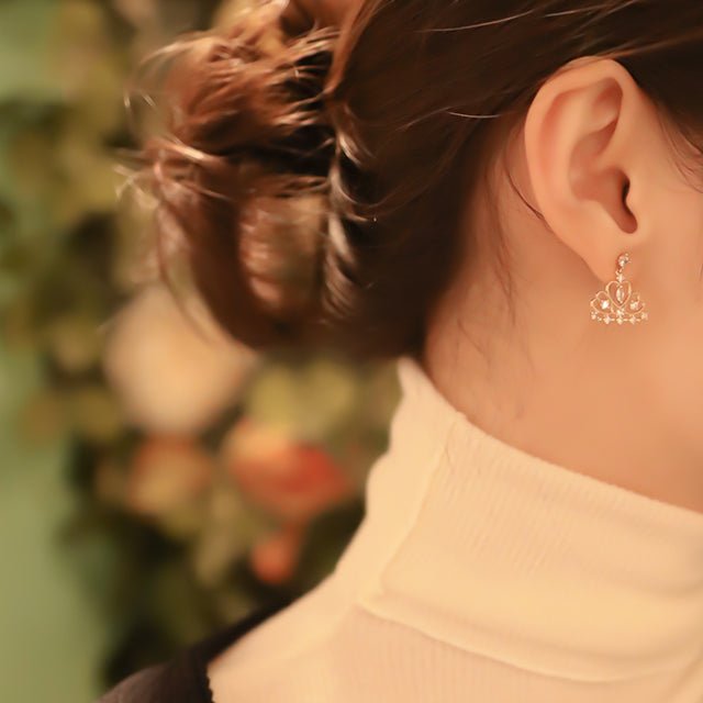 Gold earrings on women ear.