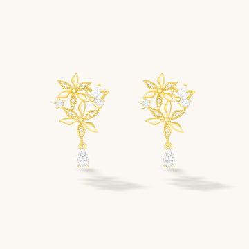 A pair of gold flower earrings.