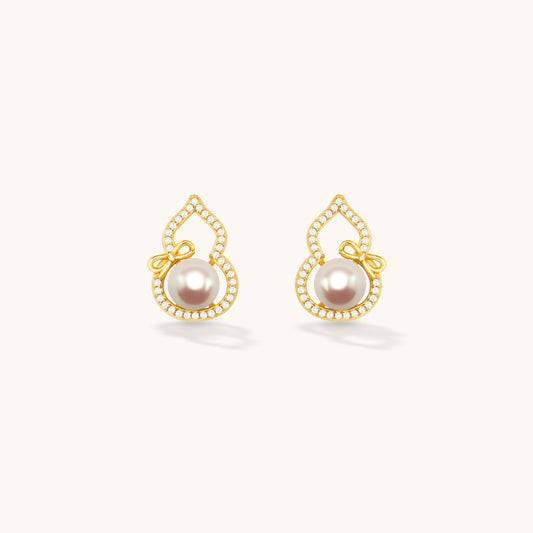 Wulu Series Pearl Gold Bowknot Earrings