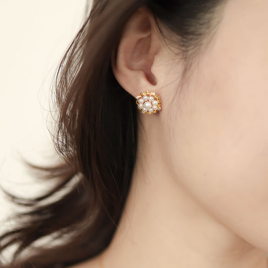 Gold Vintage Pearl Stud Earrings