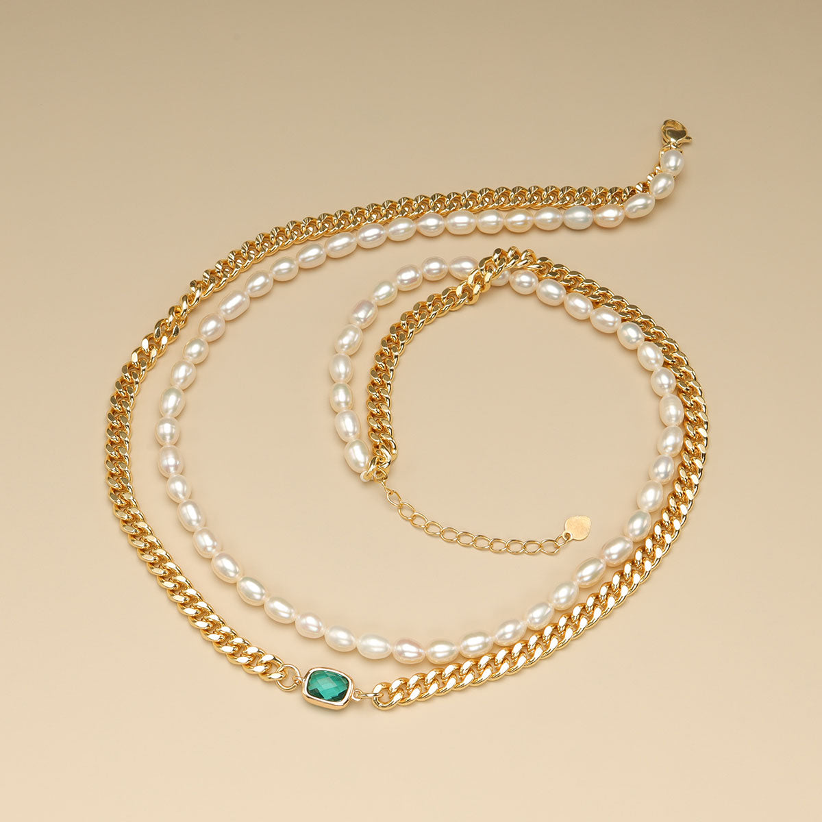 A green stone necklace.