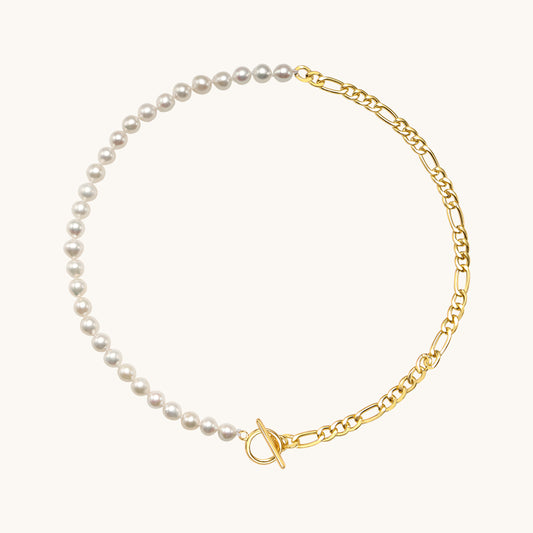 Half Pearl Half Chain Necklace