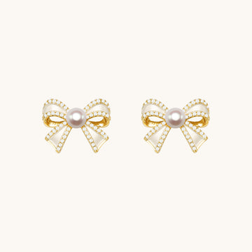 A pair of ladies stud earrings with bow.