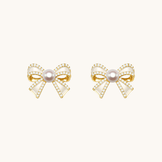 Bow Pearl Stud Earrings