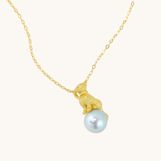 Cat Akoya Pearl Gold Pendant Necklace
