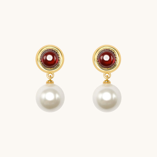 Red Agate Pearl Earrings