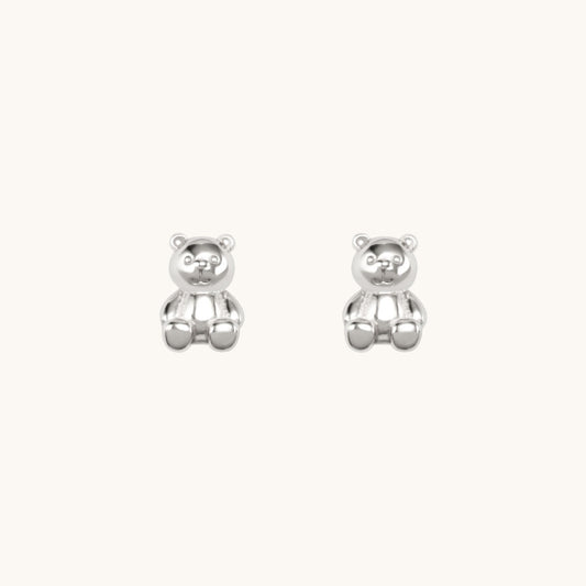 Cute Bear Silver Stud Earrings