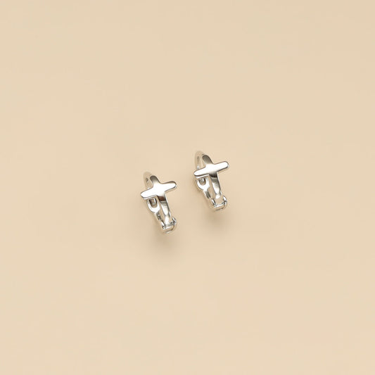 Cross Silver Helix Hoop Earrings