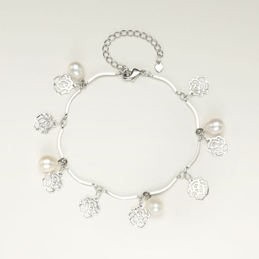 Rose Feshwater Pearl Silver Bracelet