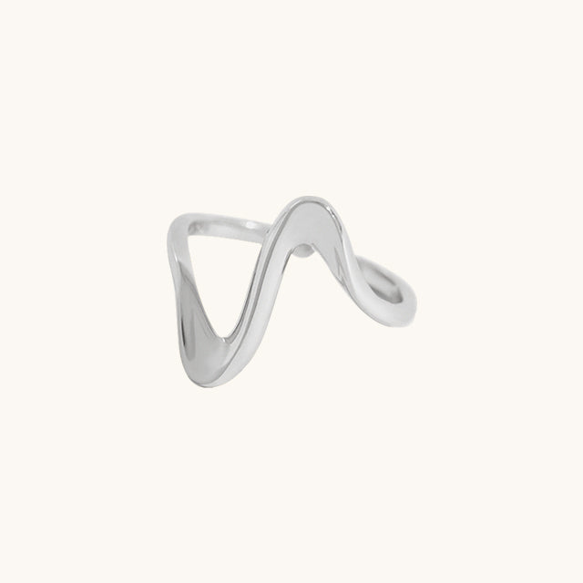 A wave silver pinky ring.