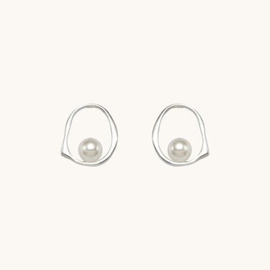 Sterling Silver Hollow Pearl Stud Earrings