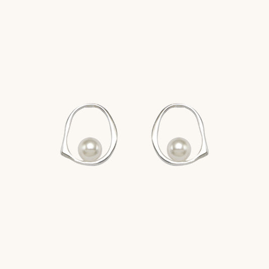 Sterling Silver Hollow Pearl Stud Earrings