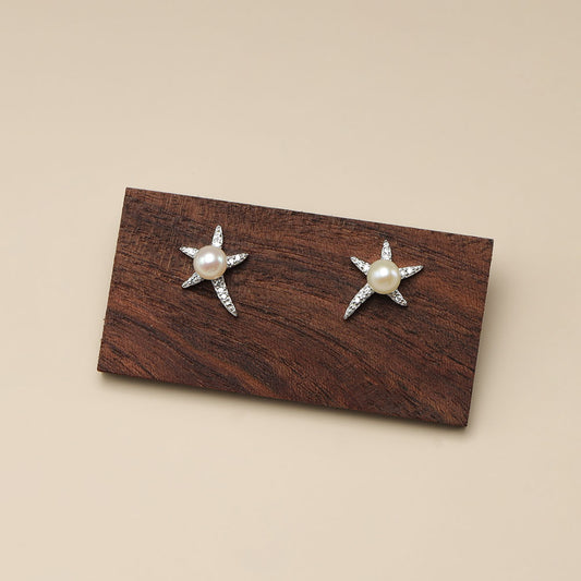 Starfish Sterling Silver Pearl Earrings