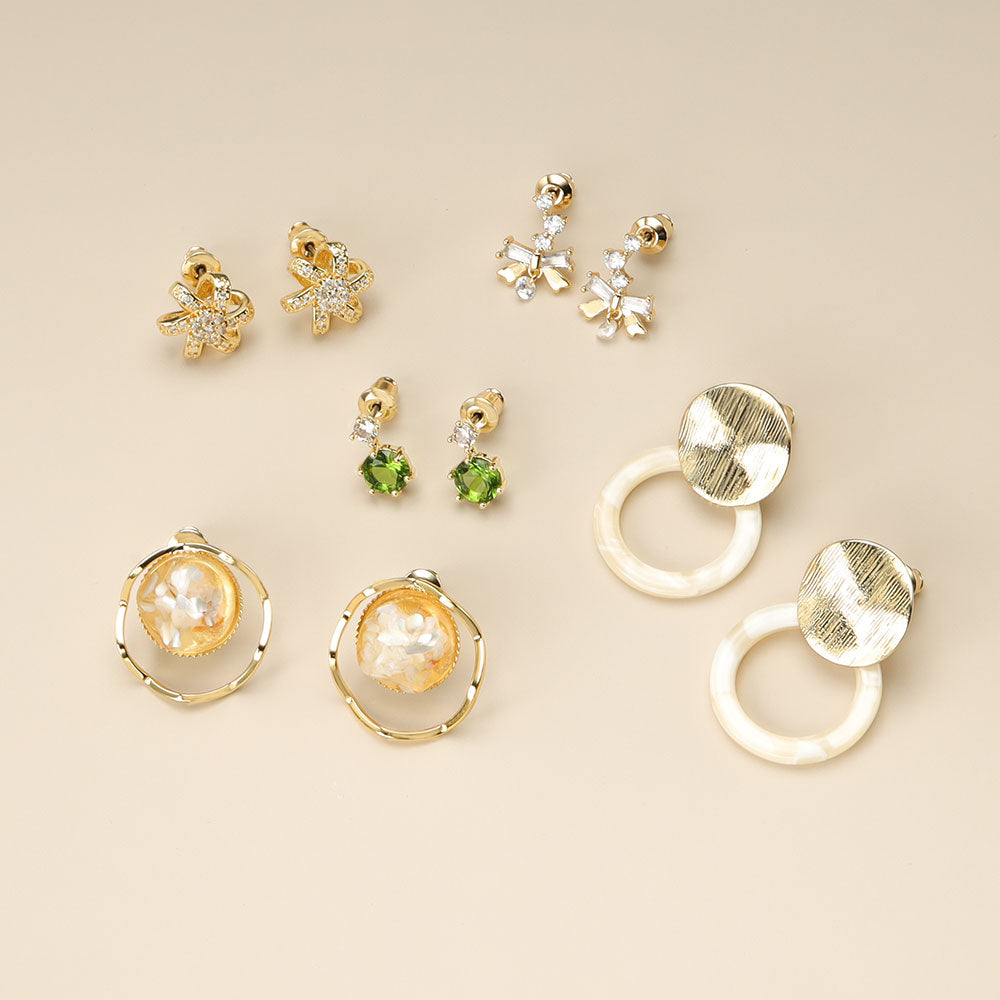 Five styles stud earrings set for women.