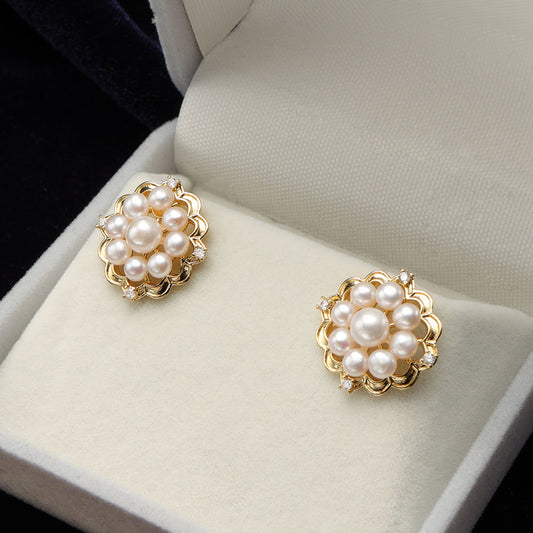 Gold Vintage Pearl Stud Earrings