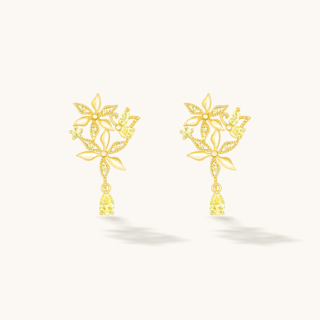A pair of yellow flower earrings.