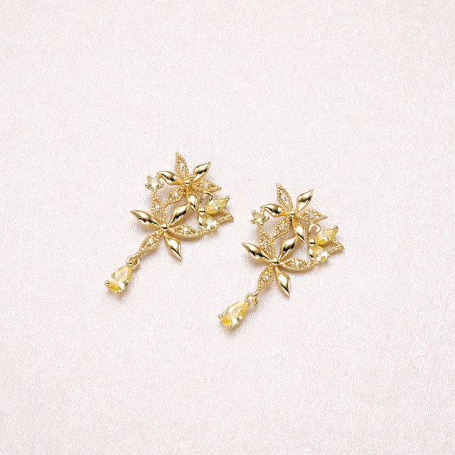 A pair of yellow zirconia earrings.